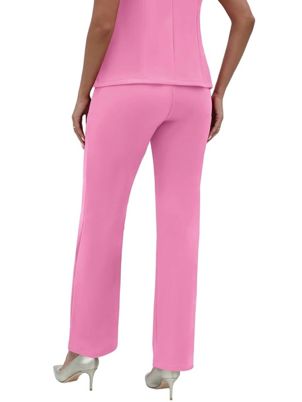 Women's Pink Tailored High-Waist Straight-Leg Jumpsuit Pants - Picture 3 of 4